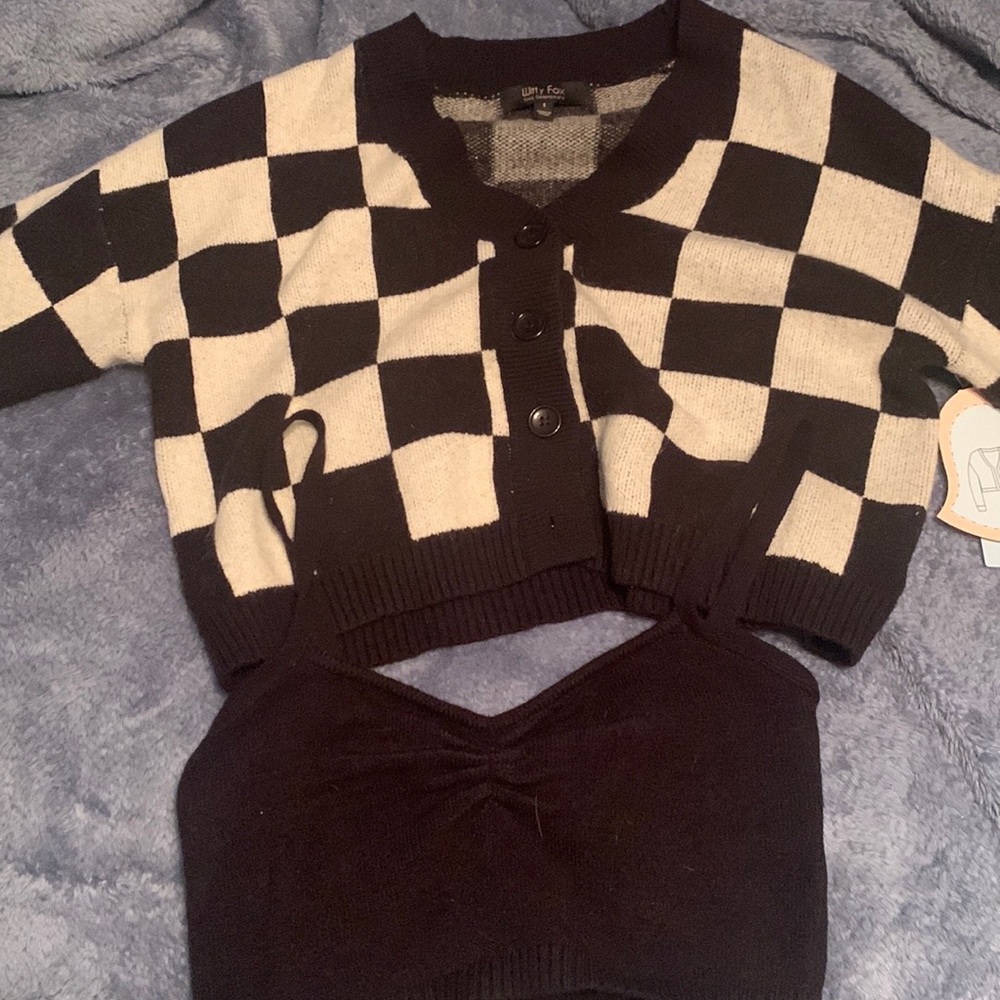 witty fox checkered cardigan